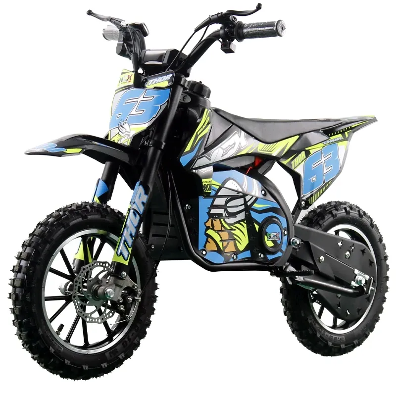 Mini Cross Elettrica Thor Basic 1000W 36V 7Ah - Colore Nero-Blu-Giallo - Vista 45° Frontale