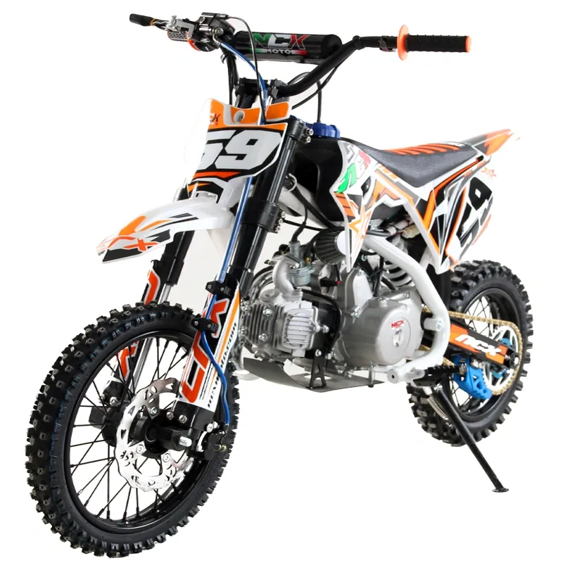 Pit Bike NCX CRX 125cc 14/12 Automatica Gold - Colore Bianco-Arancio - Vista Frontale Sinistra
