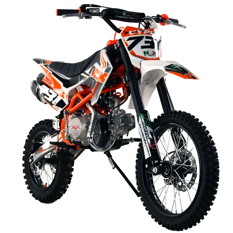 Pit Bike NCX New Vyper Double 125 17/14 4 Marce - Colore Bianco Arancio - Vista Frontale Destra