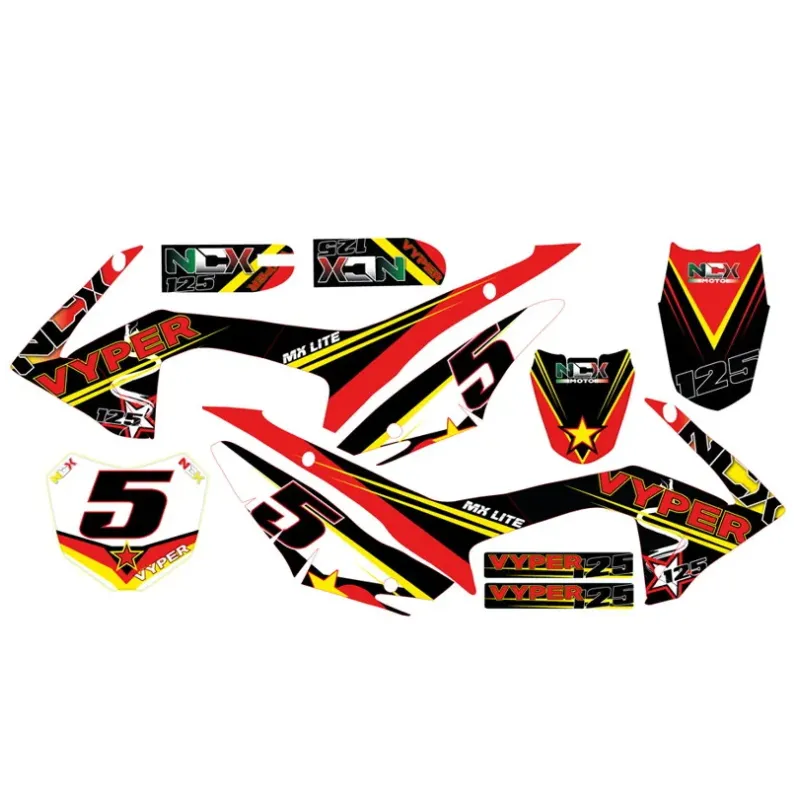 Kit Grafiche Originali NCX per Pitbike Vyper Rosso Giallo in Pvc 55 Micron