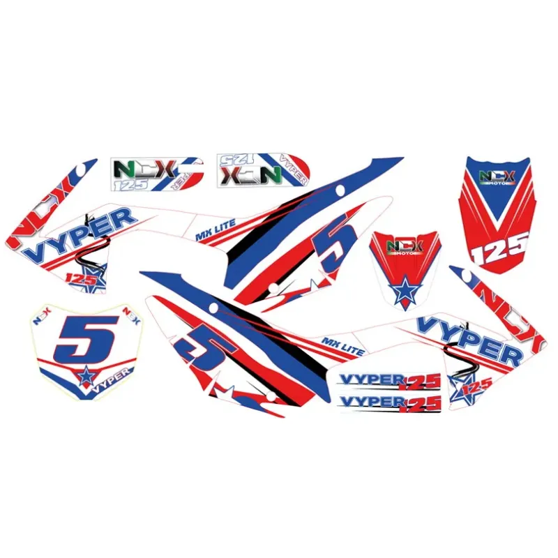 Kit Grafiche Originali NCX per Pitbike Vyper Rosso Blu in Pvc 55 Micron