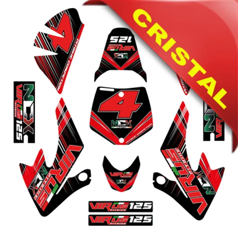 Kit Grafiche Originali NCX per Pitbike Virus Rosso Nero in Cristal