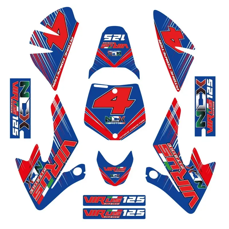 Kit Grafiche Originali NCX per Pitbike Virus Rosso Blu in Pvc 55 Micron