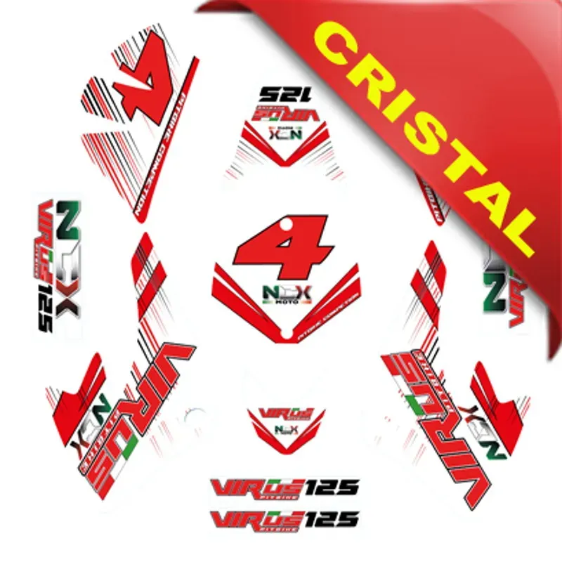 Kit Grafiche Originali NCX per Pitbike Virus Rosso Bianco in Cristal