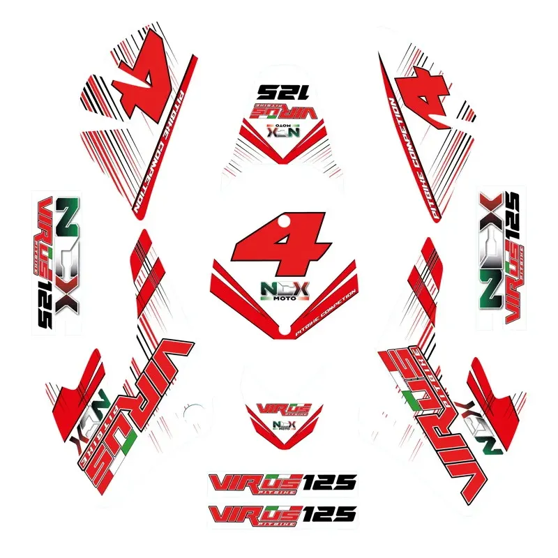 Kit Grafiche Originali NCX per Pitbike Virus Rosso Bianco in Pvc 55 Micron