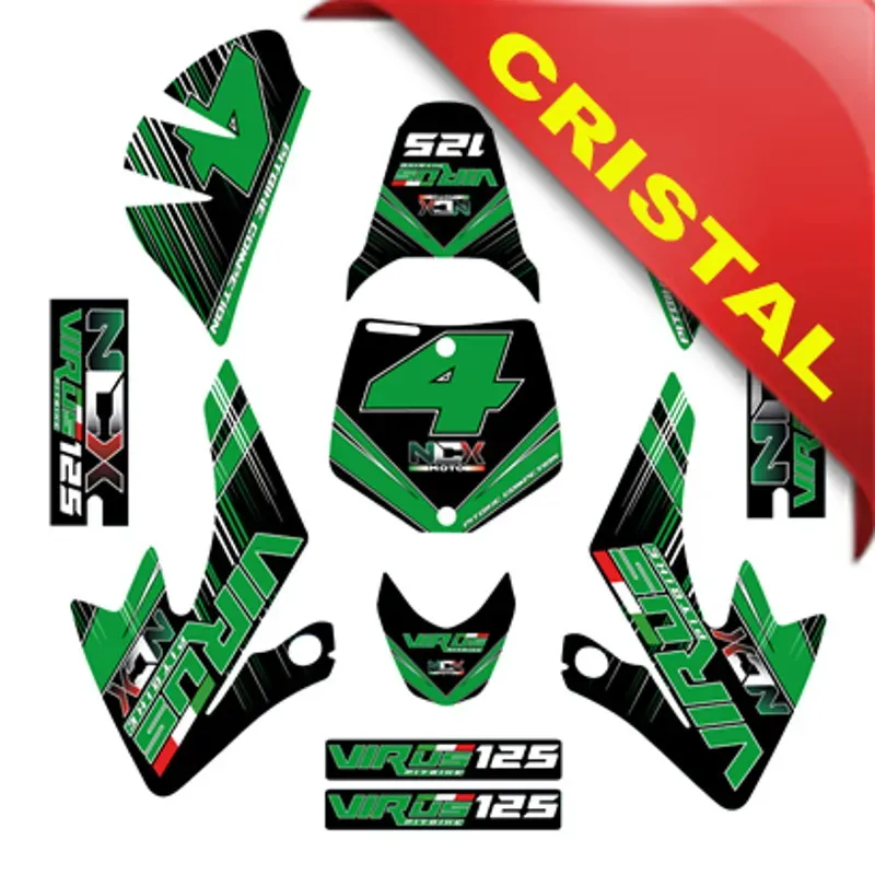 Kit Grafiche Originali NCX per Pitbike Virus Nero Verde in Cristal