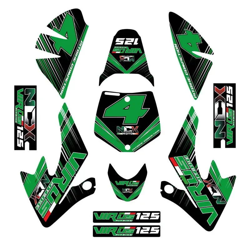 Kit Grafiche Originali NCX per Pitbike Virus Nero Verde in Pvc 55 Micron