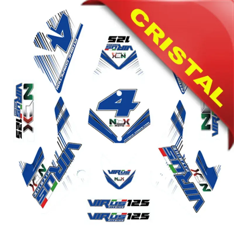 Kit Grafiche Originali NCX per Pitbike Virus Blu Bianco in Cristal