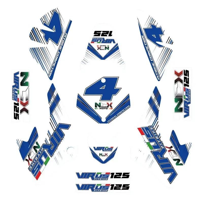 Kit Grafiche Originali NCX per Pitbike Virus Blu Bianco in Pvc 55 Micron