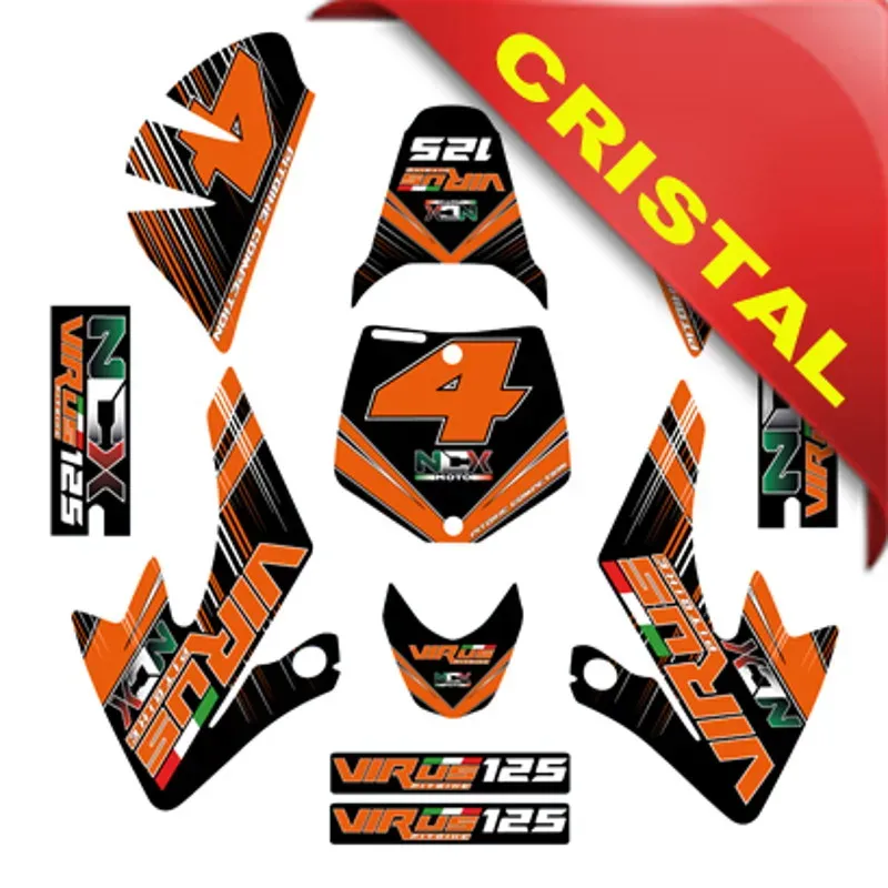 Kit Grafiche Originali NCX per Pitbike Virus Arancio Nero in Cristal