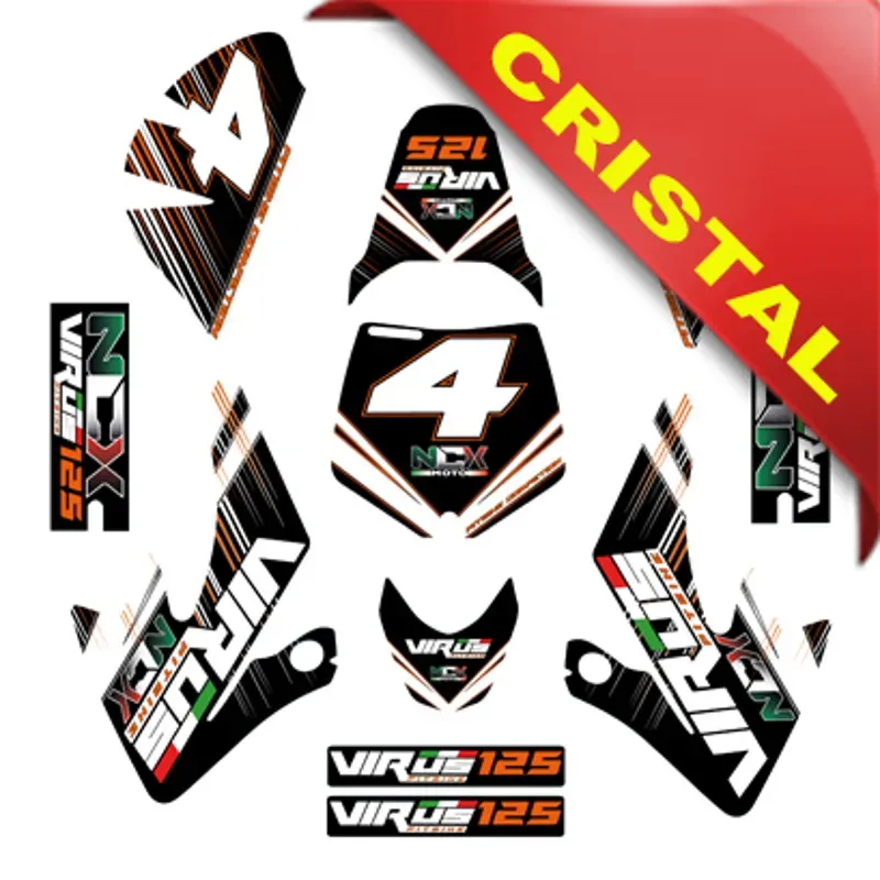 Kit Grafiche Originali NCX per Pitbike Virus Arancio Nero Bianco in Cristal