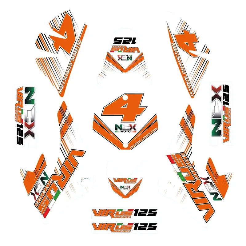 Kit Grafiche Originali NCX per Pitbike Virus Arancio Bianco in Pvc 55 Micron