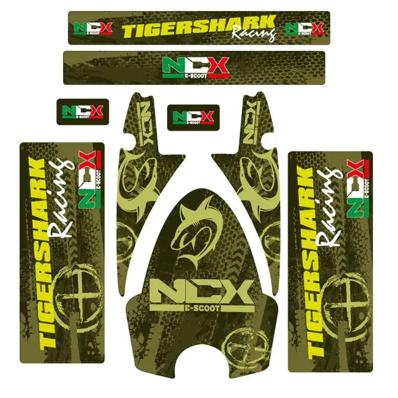 Kit Grafiche Originali NCX per Monopattino Tigershark Racing Verde Militare in Pvc 55 Micron