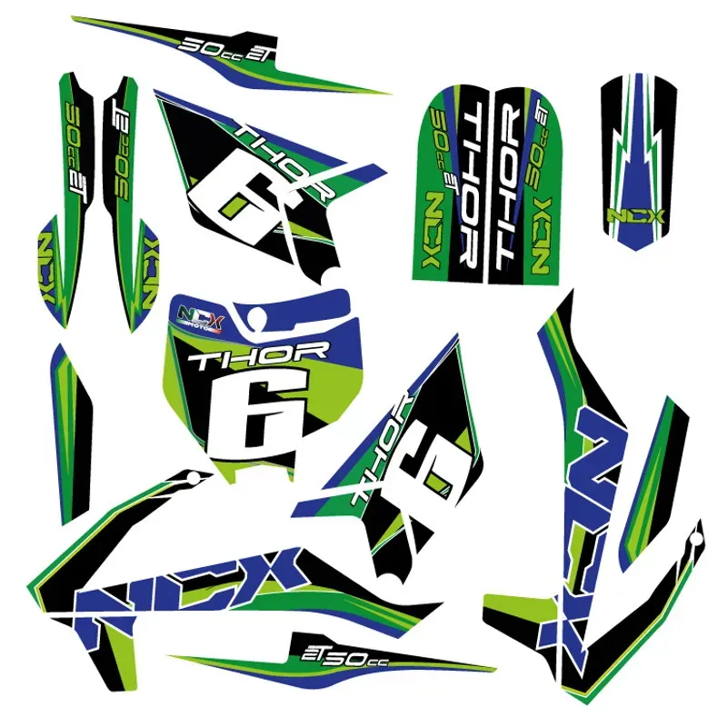 Kit Grafiche Originali NCX per MiniCross Thor 50 Verde Nero in Pvc 55 Micron