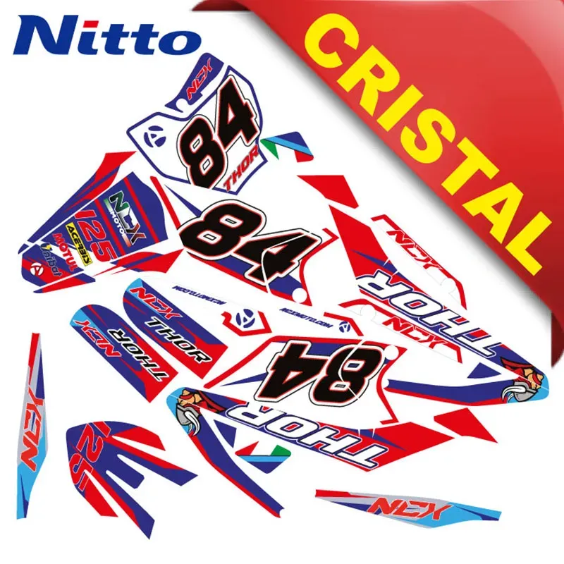 Kit Grafiche Originali NCX per PitBike Thor 125cc 17/14 Rosso / Blu in Cristal Nitto ®