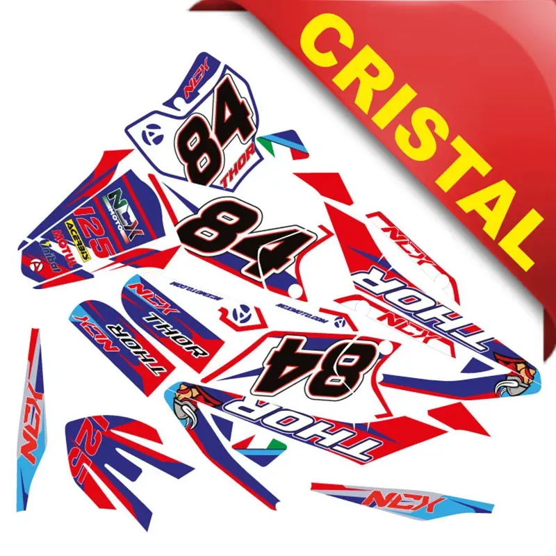 Kit Grafiche Originali NCX per PitBike Thor 125cc 17/14 Rosso / Blu in Cristal