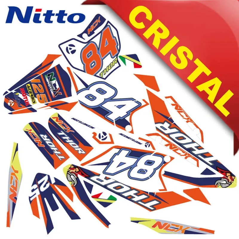 Kit Grafiche Originali NCX per PitBike Thor 125cc 17/14 Arancio / Blu in Cristal Nitto ®
