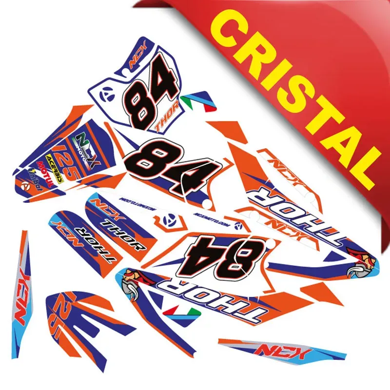 Kit Grafiche Originali NCX per PitBike Thor 125cc 17/14 Arancio / Blu / Nero in Cristal