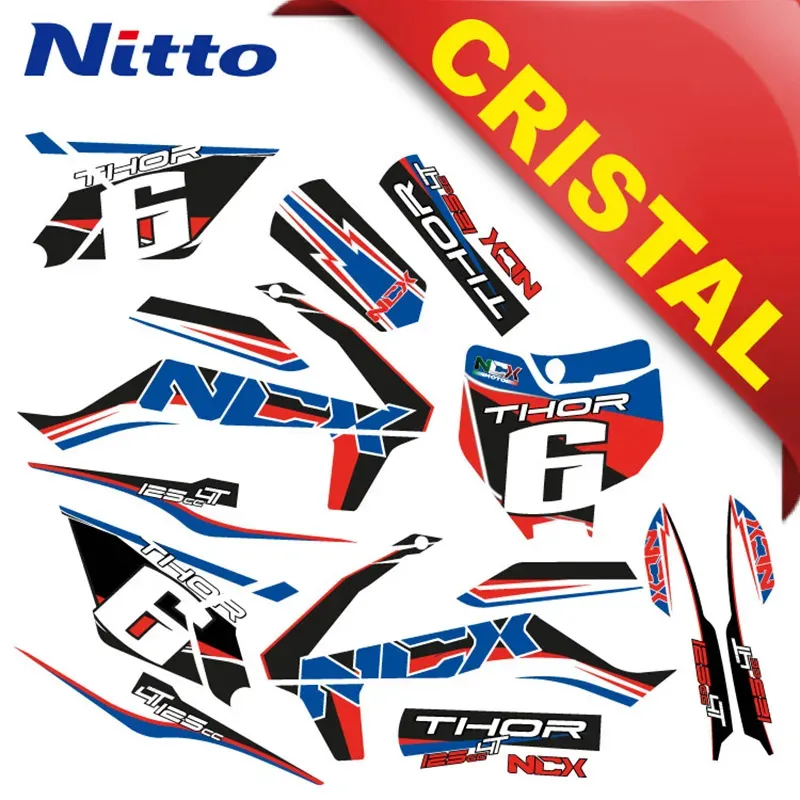 Kit Grafiche Originali NCX per PitBike Thor 125cc 14/12 Rosso / Blu in Cristal Nitto ®