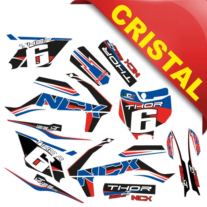 Kit Grafiche Originali NCX per PitBike Thor 125cc 14/12 Rosso / Blu in Cristal