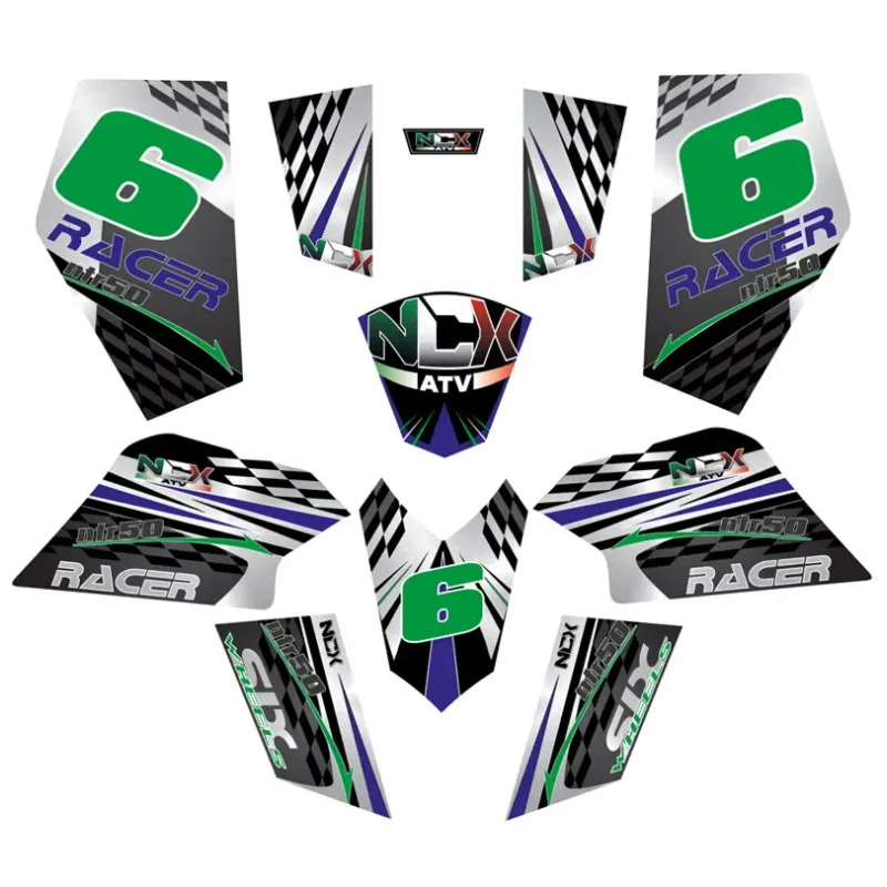 Kit Grafiche Originali NCX per MiniQuad Racer Nero/Verde/Blu in Pvc 55 Micron
