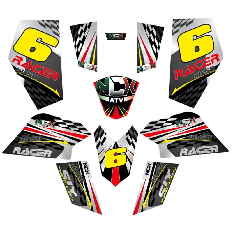 Kit Grafiche Originali NCX per MiniQuad Racer Nero/Giallo/Rosso in Pvc 55 Micron