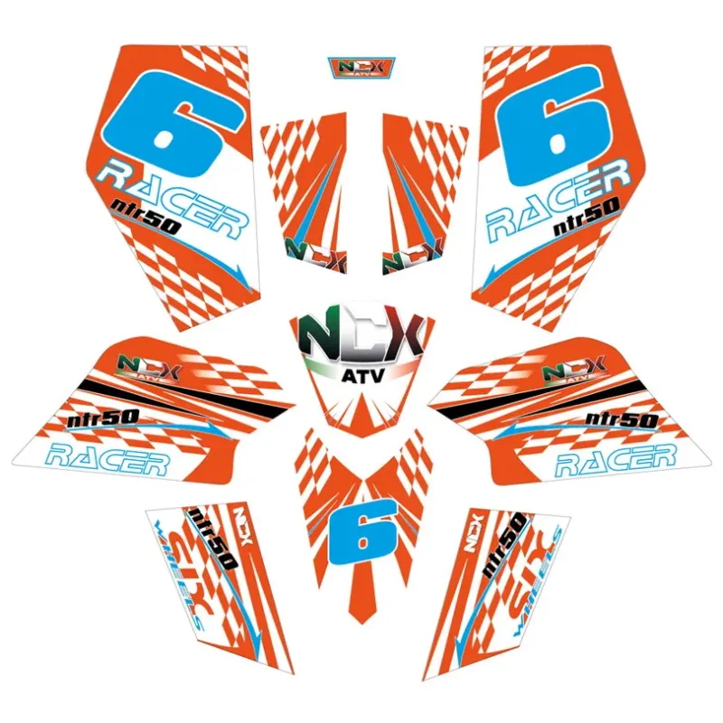 Kit Grafiche Originali NCX per MiniQuad Racer Arancio/Azzurro/Bianco in Pvc 55 Micron