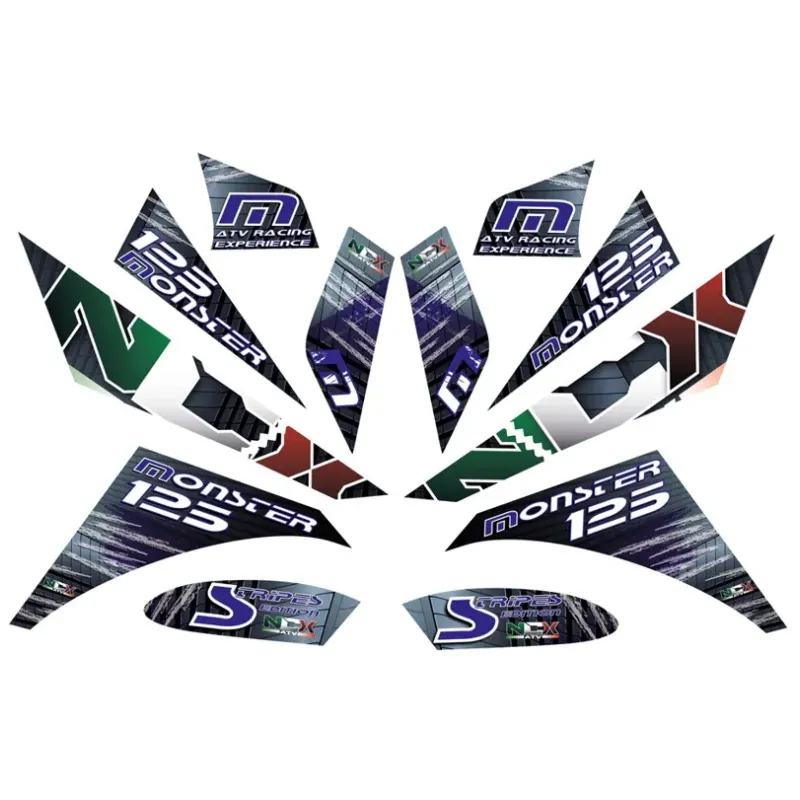 Kit Grafiche Originali NCX per Quad Monster Stripes Blu in Pvc 55 Micron