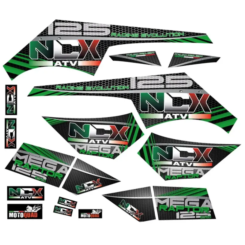 Kit Grafiche Originali NCX per Quad Mega Raptor Verde in Pvc 55 Micron