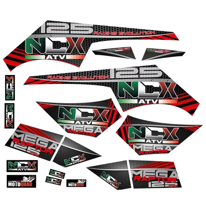 Kit Grafiche Originali NCX per Quad Mega Raptor Rosso in Pvc 55 Micron