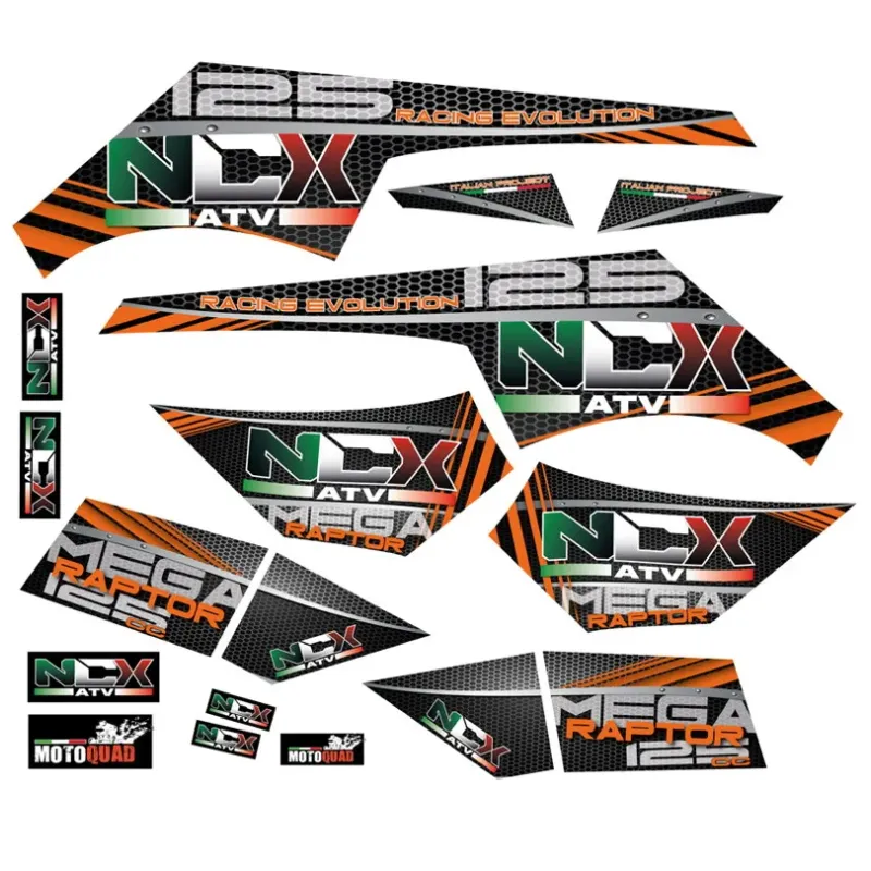 Kit Grafiche Originali NCX per Quad Mega Raptor Arancio in Pvc 55 Micron