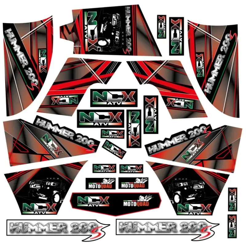 Kit Grafiche Originali NCX per Quad Mega Hummer Rosso in Pvc 55 Micron