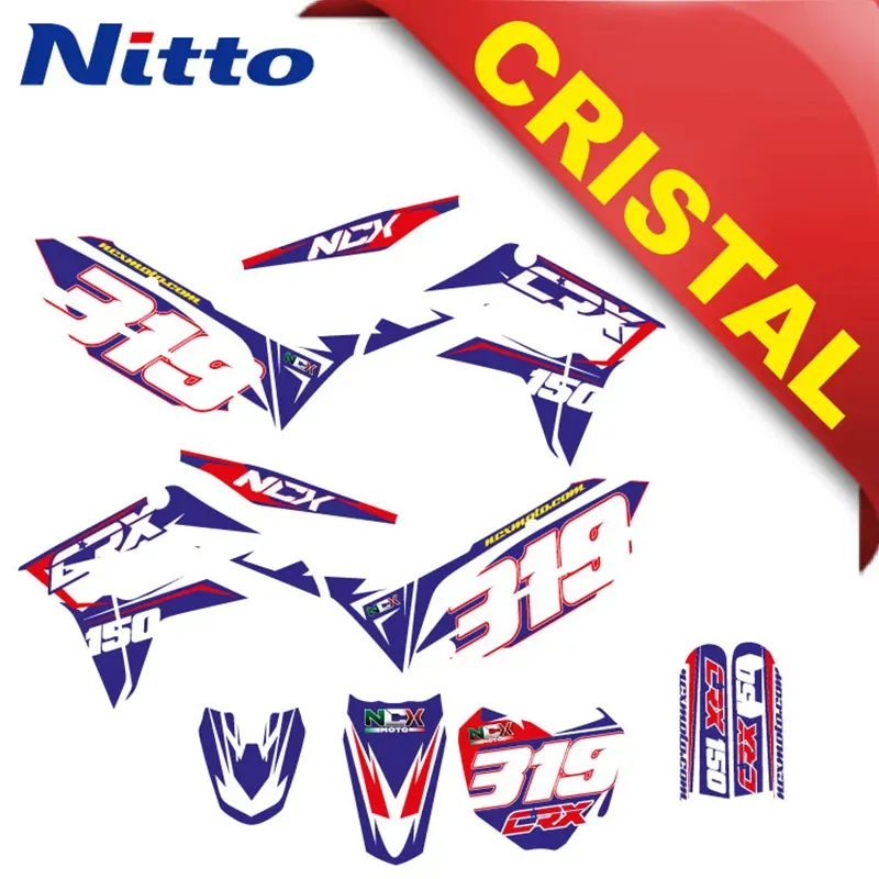 Kit Grafiche Originali NCX per PitBike CRX 150cc 17/14 Blu / Rosso in Cristal Nitto ®