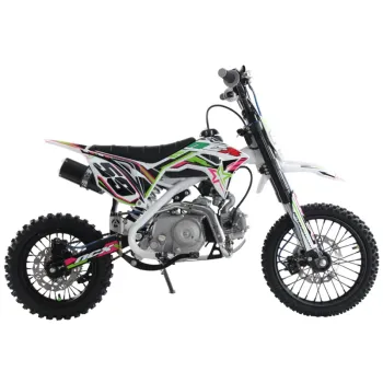 Pit Bike NCX CRX 125cc 14/12 Automatica Gold - Colore Nero-Verde-Rosa - Vista 45° Laterale