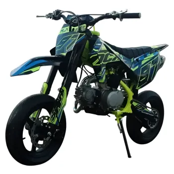 Pit Bike NCX SXR 125 Fluo 12/12 Doppia Marmitta (Telaio 17/14) - Colore Nero/Blu-Giallo - Vista 45° Frontale