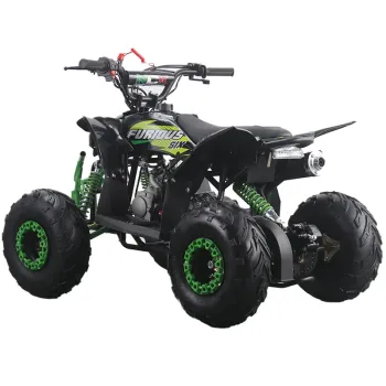 Quad Furious Six 125cc R6 Automatico + Retro - Colore Nero/Verde - Vista 45° Posteriore