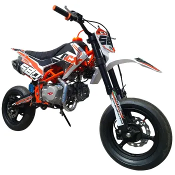 Pit Bike NCX Vyper 140 4T 12/12 Supermotard - Colore Bianco/Arancio - Vista 45° Frontale